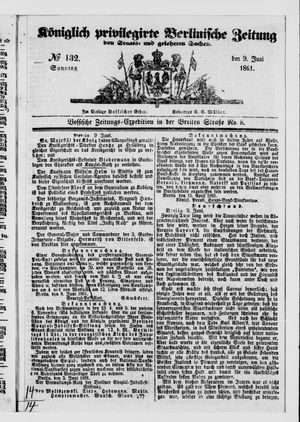 Königlich privilegirte Berlinische Zeitung von Staats- und gelehrten Sachen vom 09.06.1861
