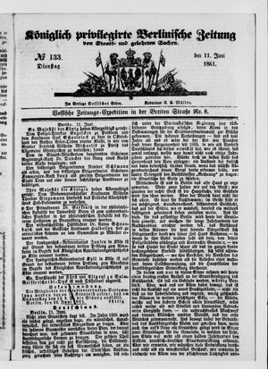 Königlich privilegirte Berlinische Zeitung von Staats- und gelehrten Sachen vom 11.06.1861