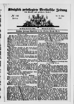 Königlich privilegirte Berlinische Zeitung von Staats- und gelehrten Sachen vom 14.06.1861