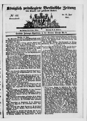 Königlich privilegirte Berlinische Zeitung von Staats- und gelehrten Sachen vom 15.06.1861