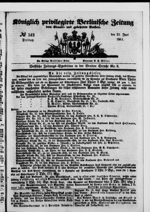 Königlich privilegirte Berlinische Zeitung von Staats- und gelehrten Sachen vom 21.06.1861