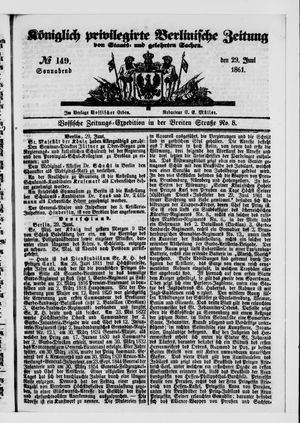 Königlich privilegirte Berlinische Zeitung von Staats- und gelehrten Sachen vom 29.06.1861