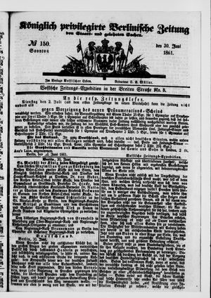 Königlich privilegirte Berlinische Zeitung von Staats- und gelehrten Sachen vom 30.06.1861