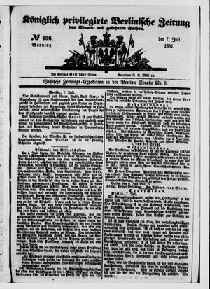 Königlich privilegirte Berlinische Zeitung von Staats- und gelehrten Sachen vom 07.07.1861