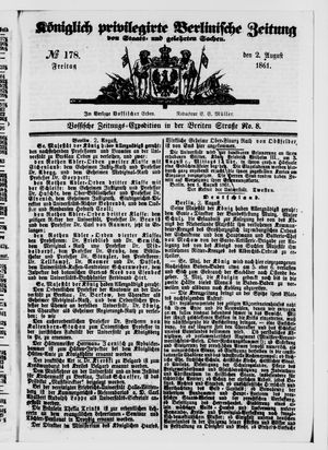 Königlich privilegirte Berlinische Zeitung von Staats- und gelehrten Sachen on Aug 2, 1861