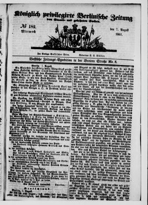 Königlich privilegirte Berlinische Zeitung von Staats- und gelehrten Sachen vom 07.08.1861