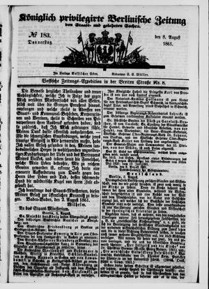 Königlich privilegirte Berlinische Zeitung von Staats- und gelehrten Sachen on Aug 8, 1861