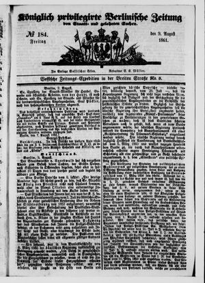 Königlich privilegirte Berlinische Zeitung von Staats- und gelehrten Sachen vom 09.08.1861