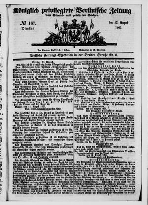 Königlich privilegirte Berlinische Zeitung von Staats- und gelehrten Sachen on Aug 13, 1861