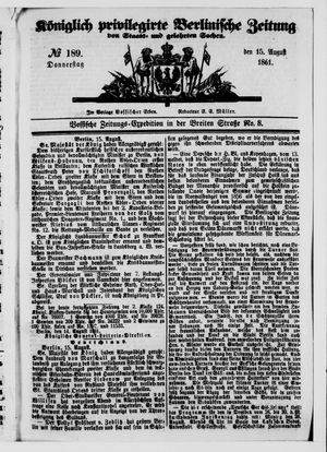 Königlich privilegirte Berlinische Zeitung von Staats- und gelehrten Sachen vom 15.08.1861
