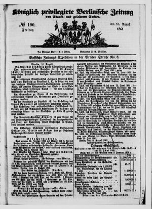 Königlich privilegirte Berlinische Zeitung von Staats- und gelehrten Sachen vom 16.08.1861