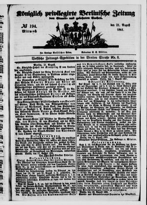 Königlich privilegirte Berlinische Zeitung von Staats- und gelehrten Sachen vom 21.08.1861