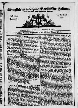Königlich privilegirte Berlinische Zeitung von Staats- und gelehrten Sachen vom 22.08.1861