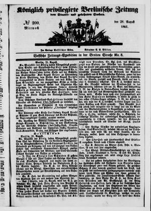 Königlich privilegirte Berlinische Zeitung von Staats- und gelehrten Sachen on Aug 28, 1861