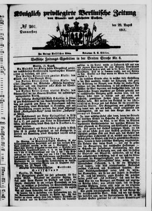 Königlich privilegirte Berlinische Zeitung von Staats- und gelehrten Sachen on Aug 29, 1861