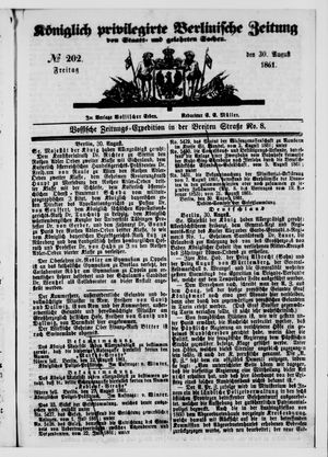 Königlich privilegirte Berlinische Zeitung von Staats- und gelehrten Sachen vom 30.08.1861