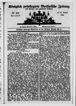 Königlich privilegirte Berlinische Zeitung von Staats- und gelehrten Sachen on Aug 31, 1861