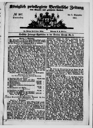 Königlich privilegirte Berlinische Zeitung von Staats- und gelehrten Sachen on Sep 5, 1861