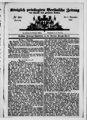 Königlich privilegirte Berlinische Zeitung von Staats- und gelehrten Sachen on Sep 6, 1861