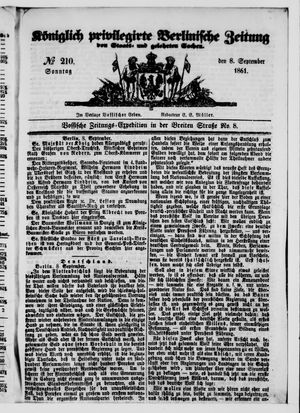 Königlich privilegirte Berlinische Zeitung von Staats- und gelehrten Sachen vom 08.09.1861