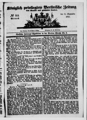 Königlich privilegirte Berlinische Zeitung von Staats- und gelehrten Sachen vom 11.09.1861