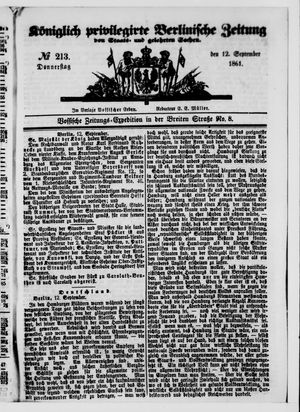 Königlich privilegirte Berlinische Zeitung von Staats- und gelehrten Sachen on Sep 12, 1861