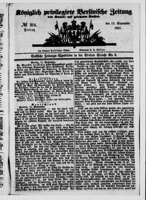 Königlich privilegirte Berlinische Zeitung von Staats- und gelehrten Sachen on Sep 13, 1861