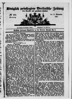 Königlich privilegirte Berlinische Zeitung von Staats- und gelehrten Sachen vom 15.09.1861