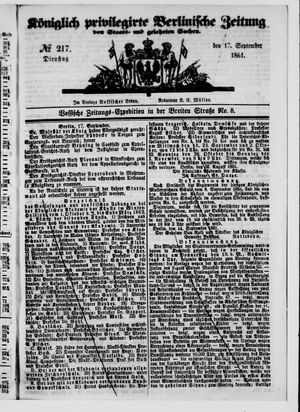 Königlich privilegirte Berlinische Zeitung von Staats- und gelehrten Sachen on Sep 17, 1861