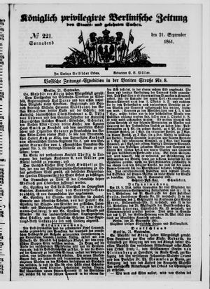 Königlich privilegirte Berlinische Zeitung von Staats- und gelehrten Sachen on Sep 21, 1861