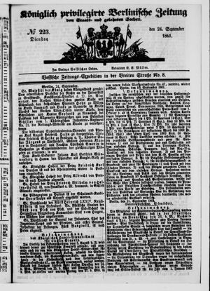 Königlich privilegirte Berlinische Zeitung von Staats- und gelehrten Sachen vom 24.09.1861