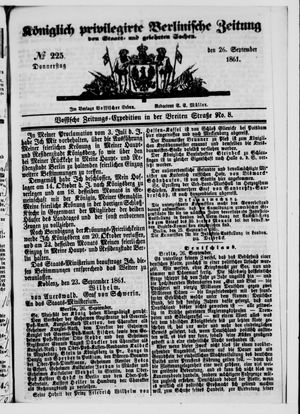 Königlich privilegirte Berlinische Zeitung von Staats- und gelehrten Sachen on Sep 26, 1861