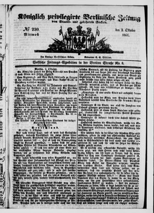 Königlich privilegirte Berlinische Zeitung von Staats- und gelehrten Sachen vom 02.10.1861