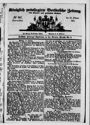 Königlich privilegirte Berlinische Zeitung von Staats- und gelehrten Sachen on Oct 10, 1861