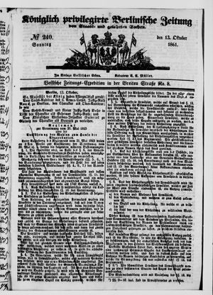 Königlich privilegirte Berlinische Zeitung von Staats- und gelehrten Sachen vom 13.10.1861