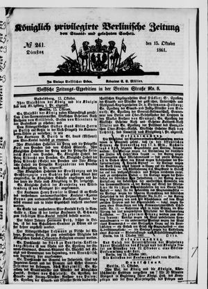Königlich privilegirte Berlinische Zeitung von Staats- und gelehrten Sachen vom 15.10.1861
