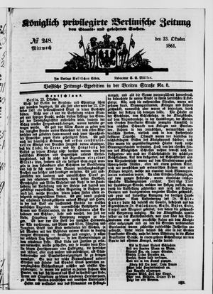 Königlich privilegirte Berlinische Zeitung von Staats- und gelehrten Sachen vom 23.10.1861