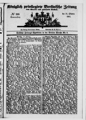 Königlich privilegirte Berlinische Zeitung von Staats- und gelehrten Sachen vom 31.10.1861