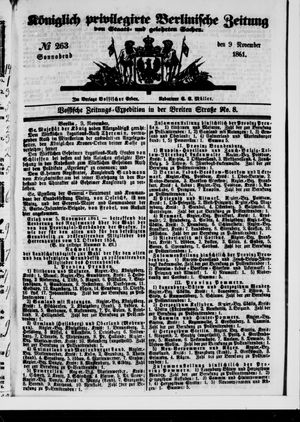 Königlich privilegirte Berlinische Zeitung von Staats- und gelehrten Sachen on Nov 9, 1861