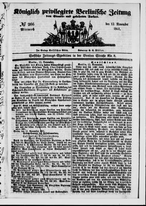 Königlich privilegirte Berlinische Zeitung von Staats- und gelehrten Sachen on Nov 13, 1861