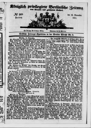Königlich privilegirte Berlinische Zeitung von Staats- und gelehrten Sachen vom 15.11.1861