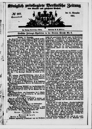 Königlich privilegirte Berlinische Zeitung von Staats- und gelehrten Sachen vom 16.11.1861