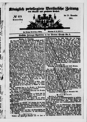 Königlich privilegirte Berlinische Zeitung von Staats- und gelehrten Sachen on Nov 21, 1861