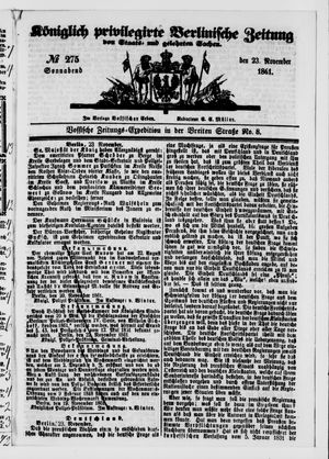 Königlich privilegirte Berlinische Zeitung von Staats- und gelehrten Sachen vom 23.11.1861