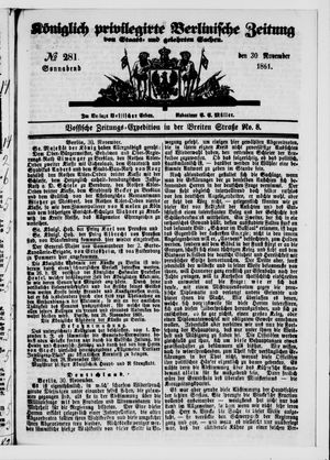 Königlich privilegirte Berlinische Zeitung von Staats- und gelehrten Sachen vom 30.11.1861