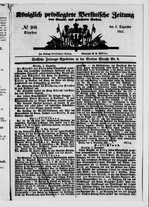 Königlich privilegirte Berlinische Zeitung von Staats- und gelehrten Sachen vom 03.12.1861