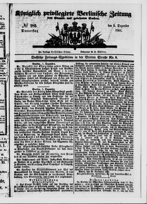 Königlich privilegirte Berlinische Zeitung von Staats- und gelehrten Sachen vom 05.12.1861
