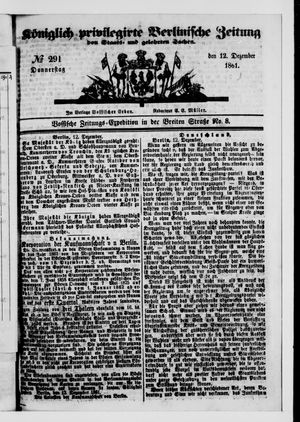 Königlich privilegirte Berlinische Zeitung von Staats- und gelehrten Sachen vom 12.12.1861