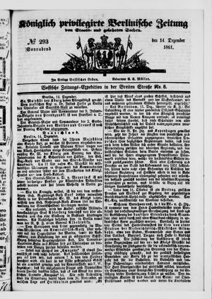 Königlich privilegirte Berlinische Zeitung von Staats- und gelehrten Sachen on Dec 14, 1861
