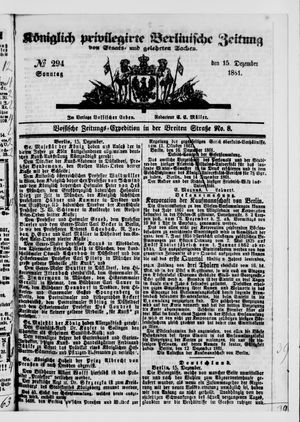 Königlich privilegirte Berlinische Zeitung von Staats- und gelehrten Sachen on Dec 15, 1861